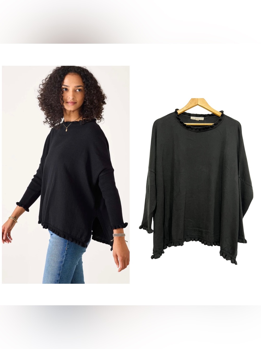 MERSEA Black Catalina Cotton Ruffle Sweater Size P (4-6)